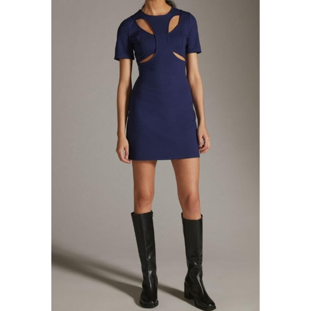 NWT Anthropologie Ponte Cut-Out Mini Dress Size Medium Navy Blue - Picture 9 of 12